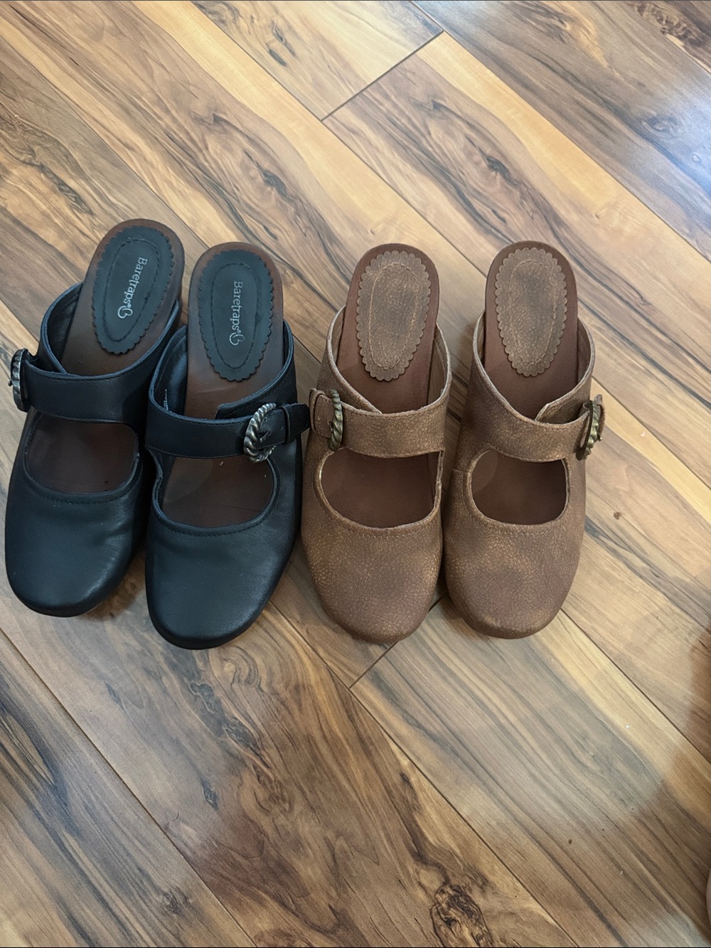 BareTraps Women's Mary Jane Mules in Black and Brown
